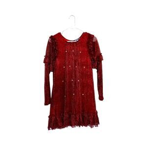 JM by Truly Me Red Long Sleeve Ruffle Dress w/ Jewels NWT Size 14 girls
